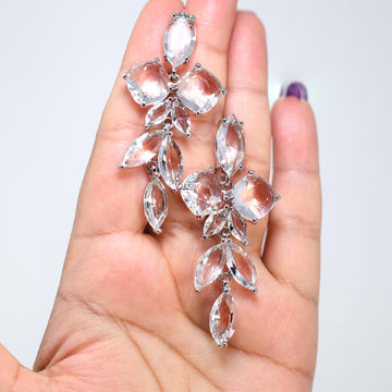 CZ long Floral Dream Drop Statement Earring, Dangle Crystal, Diamond Earring, Long Bridal Jewelry, Crystal Bridal Earrings
